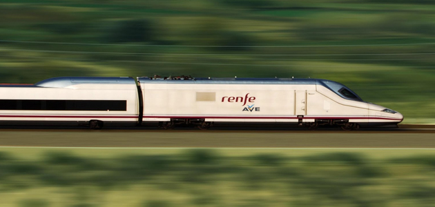 Imagen de un tren de alta velocidad en marcha.