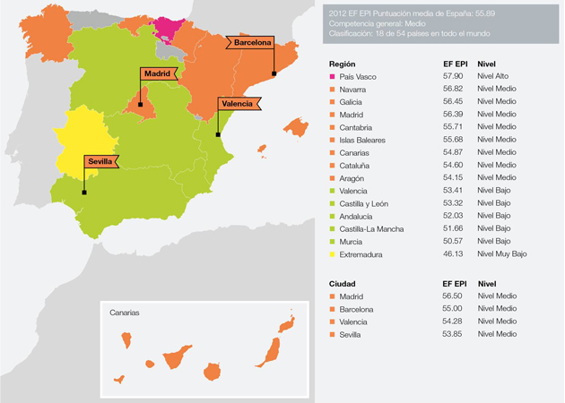 Inglés: mapa de España y su dominio.