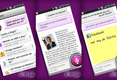 Tres capturas de pantalla de la versión beta de Sherpa.